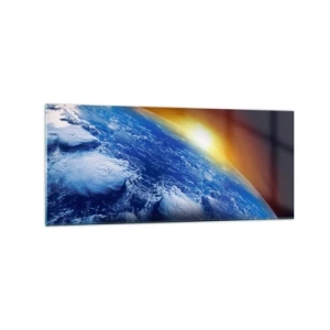 Schilderen op glas - Zonsopgang boven de blauwe planeet - 120x50 cm