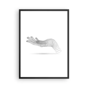 Poster in een zwarte lijst - Abstract handgemaakt van lijnen op een witte achtergrond - 50x70cm - Veerkrachtige hand - Moderne wanddecoratie voor woonkamer en slaapkamer ARTTOR