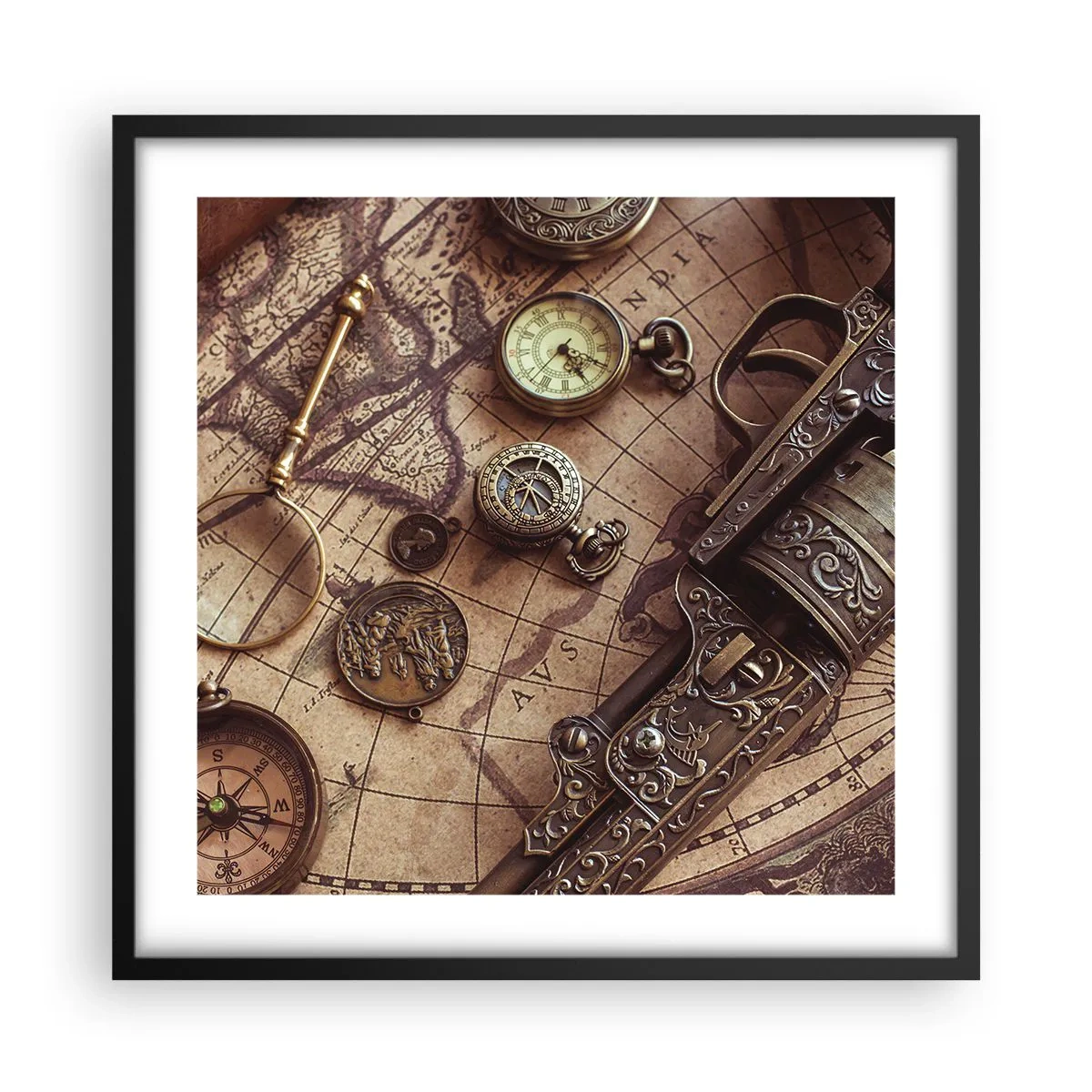 Poster in een zwarte lijst - Avontuur roept - 50x50 cm