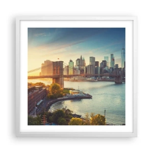 Poster in een witte lijst - Dageraad in de grote stad - 50x50 cm