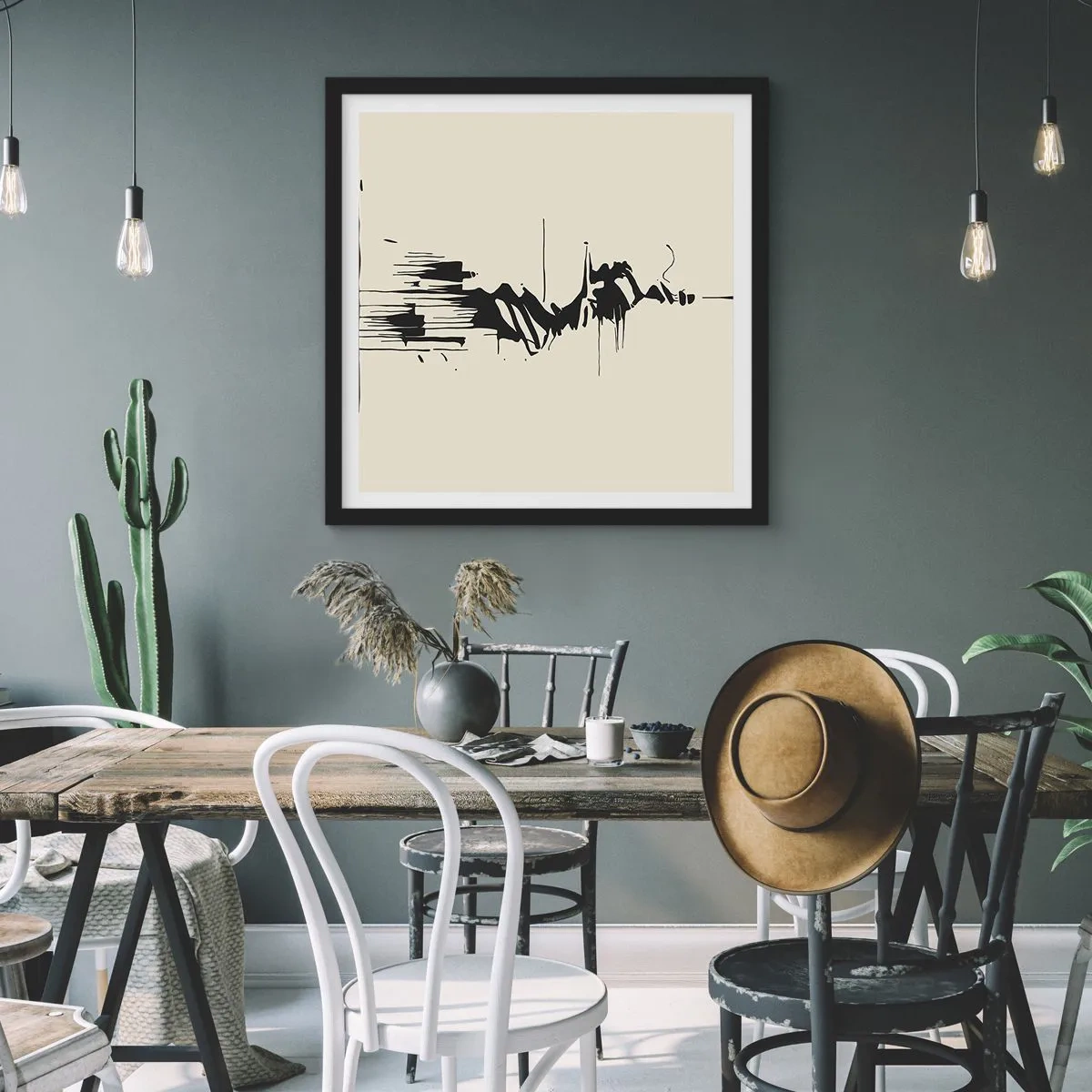 Poster in een zwarte lijst - Overhaaste abstractie - 30x30 cm