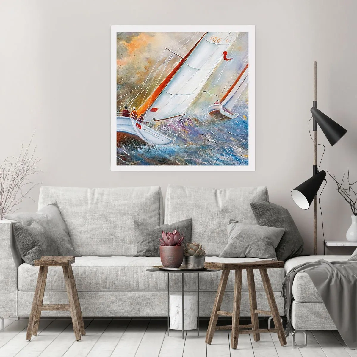 Poster - Lopend op de golven  - 30x30 cm