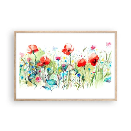 Een poster in een licht eiken lijst - Bloeiende meiweide - 91x61 cm