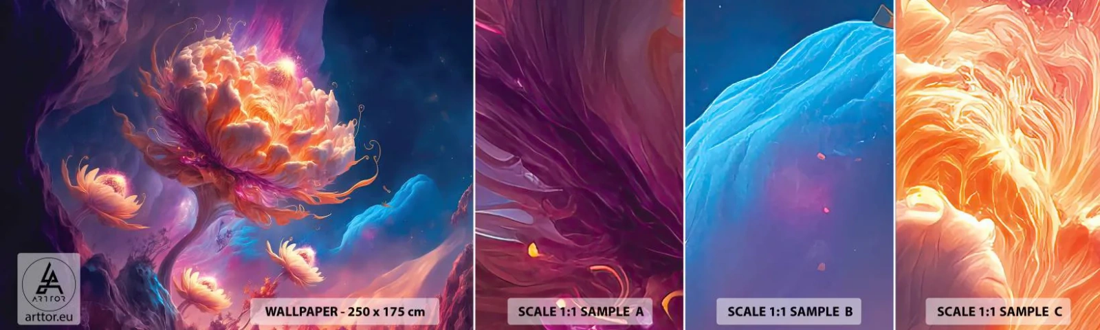 Fotobehang Staaltje Standard Eco - Andere wereld - Fantastisch, Land, Bloemen - 100x30 cm