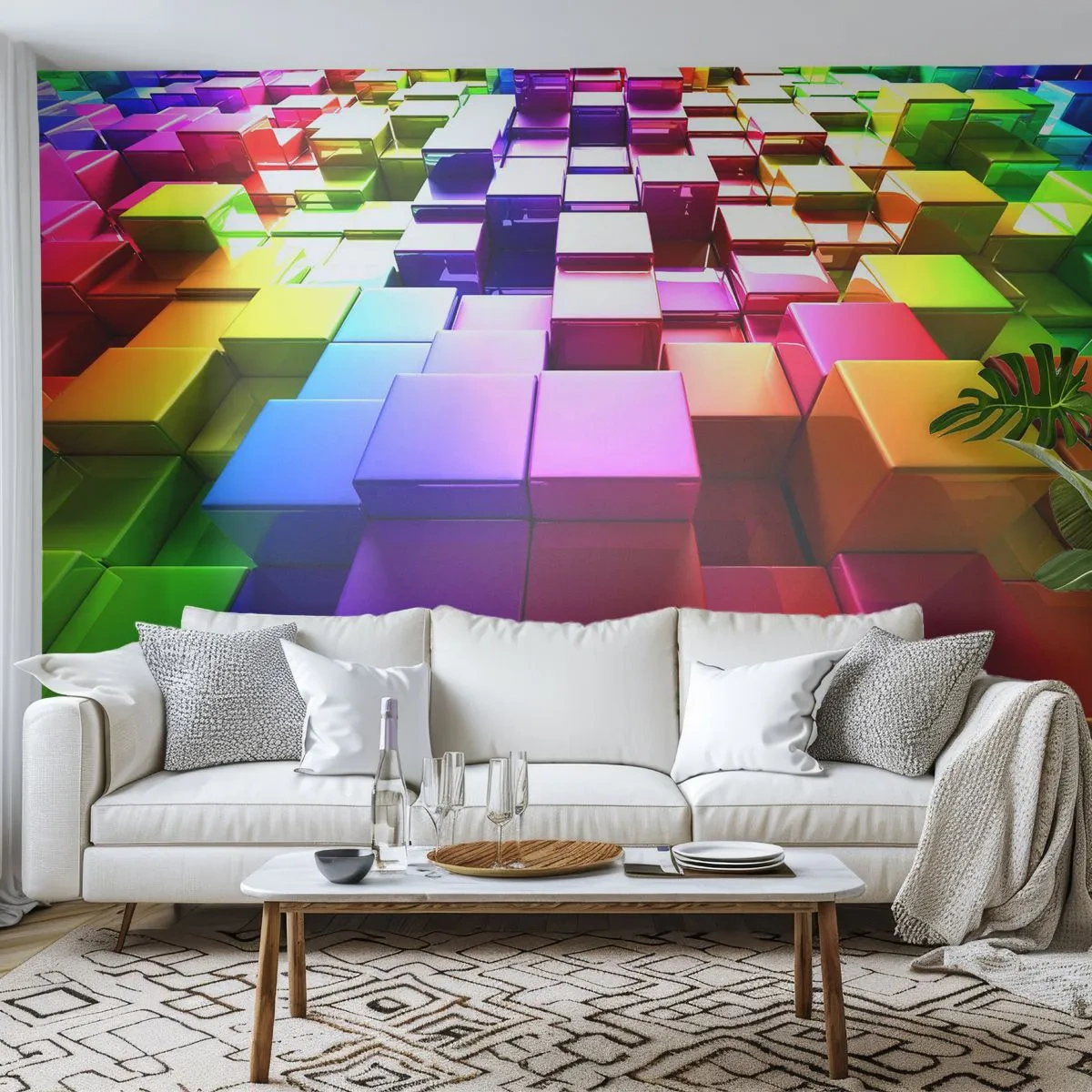 Zelfklevend Fotobehang Deluxe Sticker - Op-art samen in een team - Abstractie, Grafisch, 3D - 350x256 cm