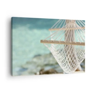 Schilderen op canvas - Een hangmat met uitzicht op het turquoise water - 70x50cm - Tijd om te ontspannen - Moderne wanddecoratie voor woonkamer en slaapkamer ARTTOR