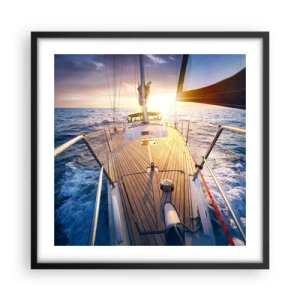 Poster in een zwarte lijst - Lopend op de golven - 50x50 cm