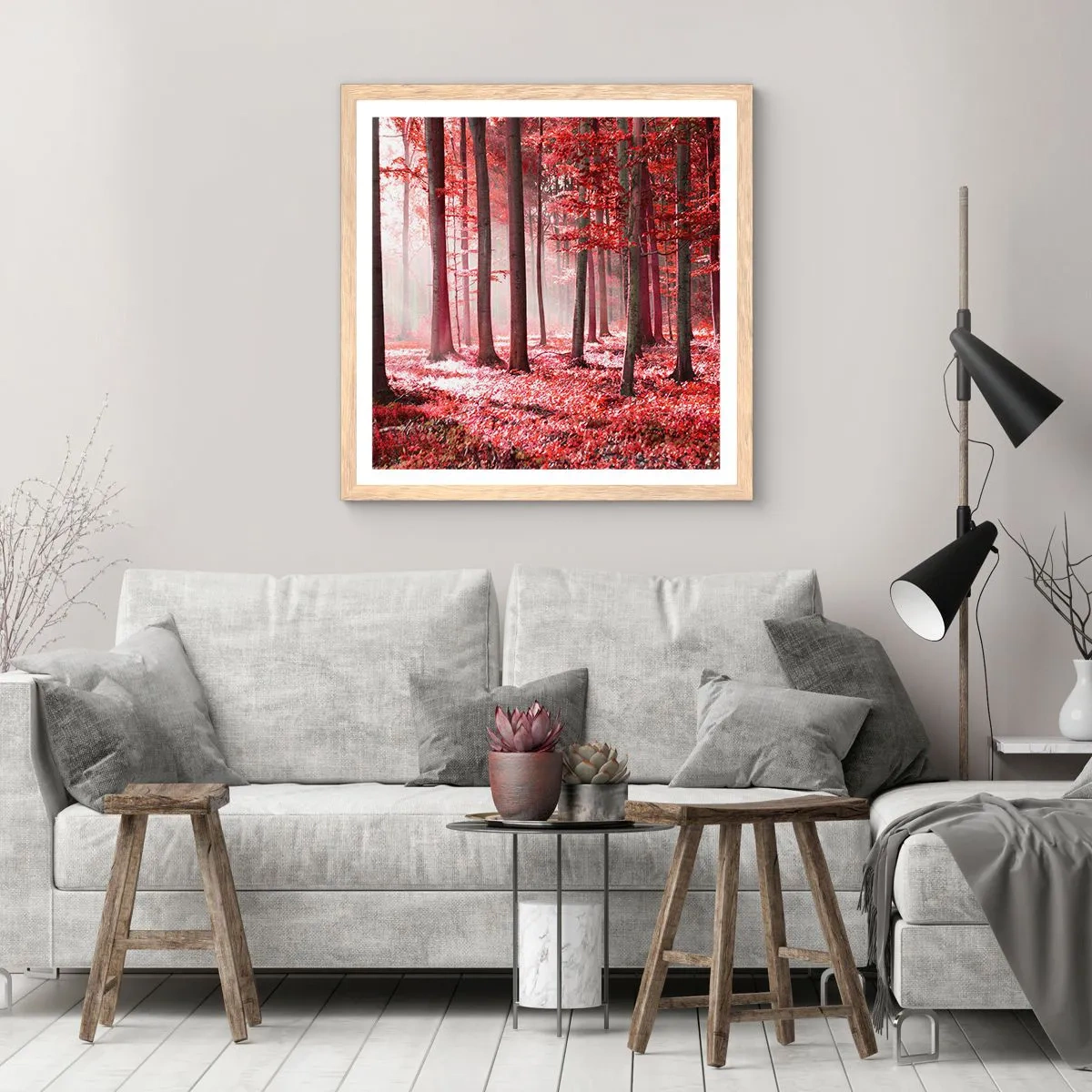 Een poster in een licht eiken lijst - Rood is net zo mooi - 40x40 cm