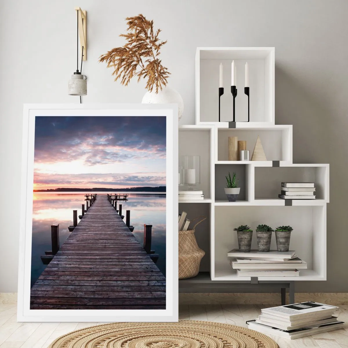 Poster in een witte lijst - Een rustige grens tussen dag en nacht - 70x100 cm