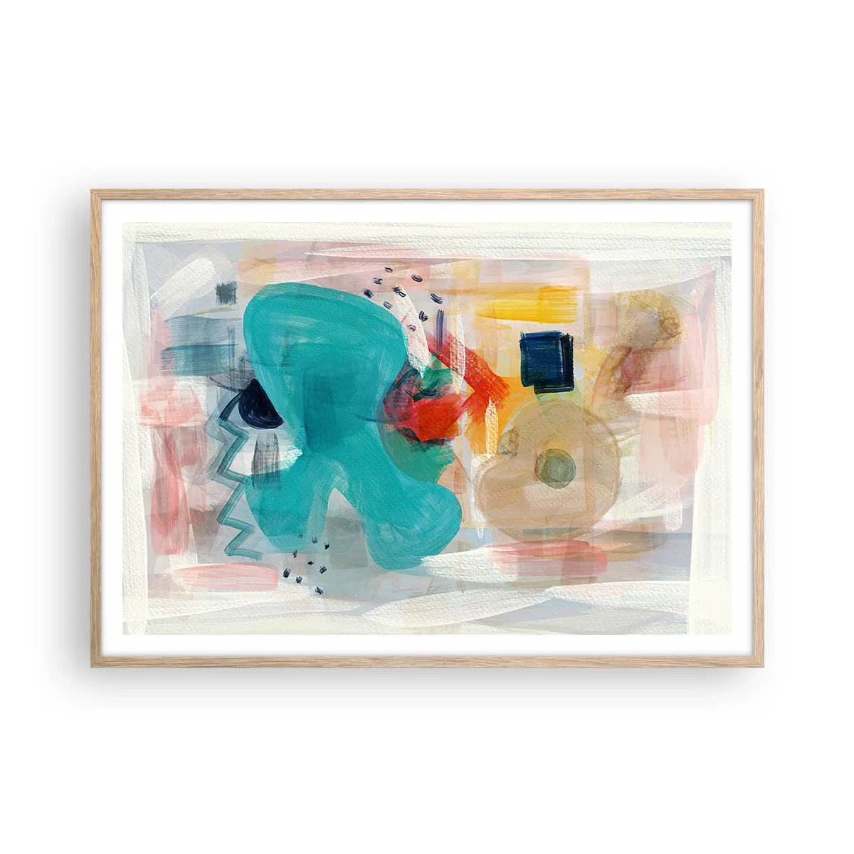 Een poster in een licht eiken lijst - Kleurrijk spel - 100x70 cm