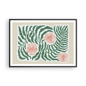 Poster in een zwarte lijst - Bloeiend in het groen - 100x70 cm