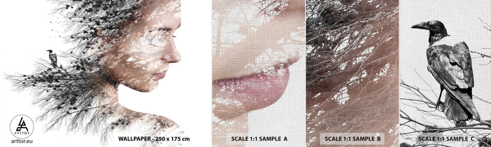 Fotobehang Monster Premium Canvas - De geest van het bos - Abstractie, Het gezicht van de vrouw, Boom - 100x30 cm