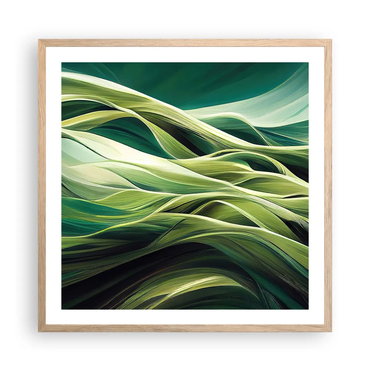 Een poster in een licht eiken lijst - Abstract groen spel - 60x60 cm
