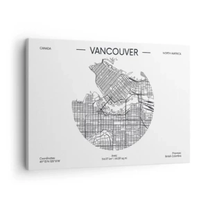 Schilderen op canvas - Een kaart van Vancouver in minimalistische zwart-witstijl - 70x50cm - Anatomie van Vancouver - Moderne wanddecoratie voor woonkamer en slaapkamer ARTTOR