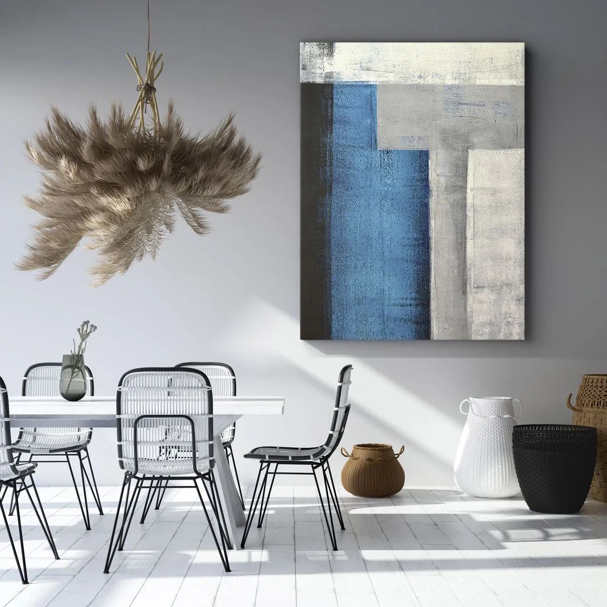 Schilderen op canvas - Een poëtische compositie van grijs en blauw - 70x100 cm