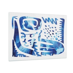Schilderen op glas - Dynamische blauwe abstractie met geometrische vormen - 70x50cm - Terug naar de wortels - Moderne wanddecoratie voor woonkamer en slaapkamer ARTTOR