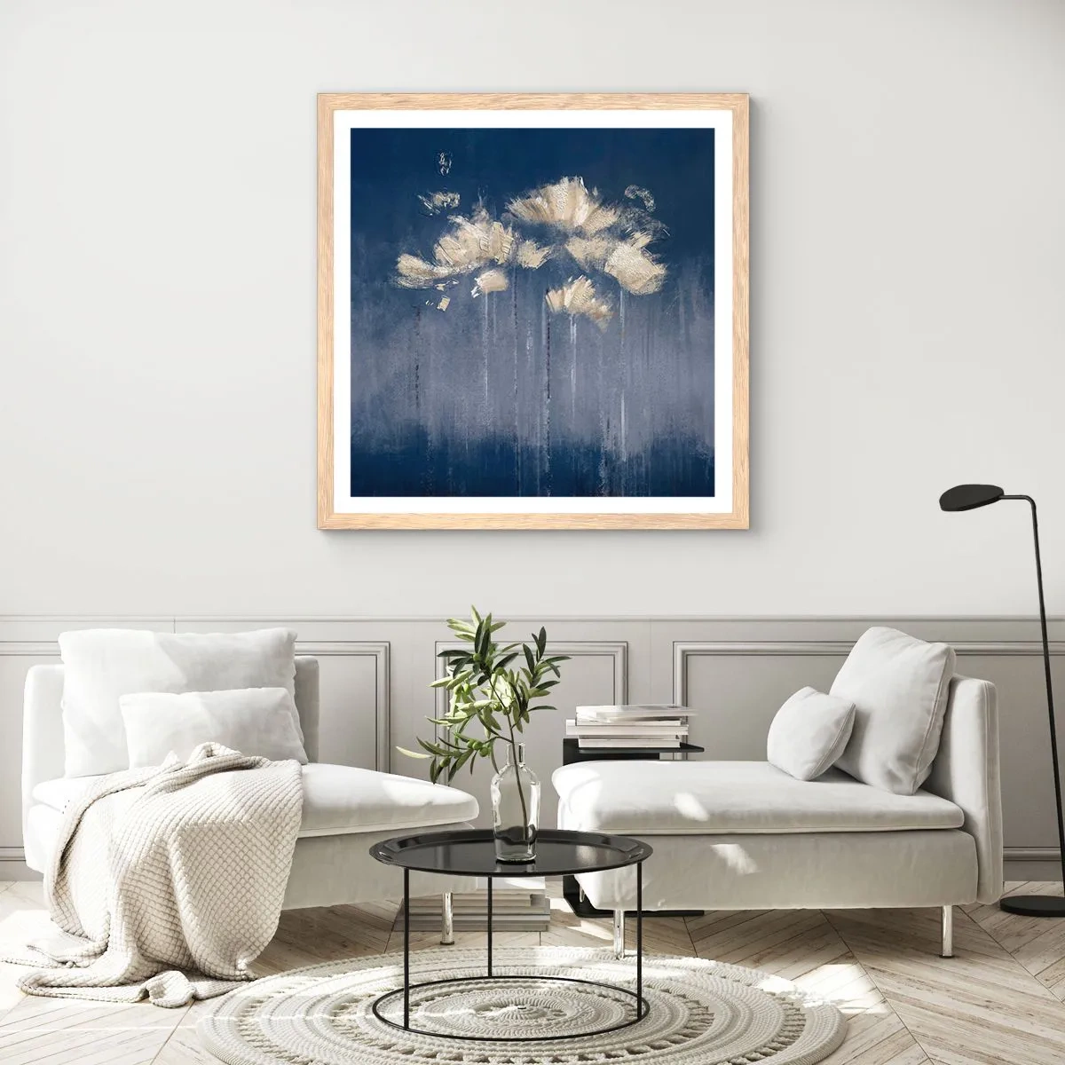 Een poster in een licht eiken lijst - Als bloemblaadjes in de wind - 60x60 cm