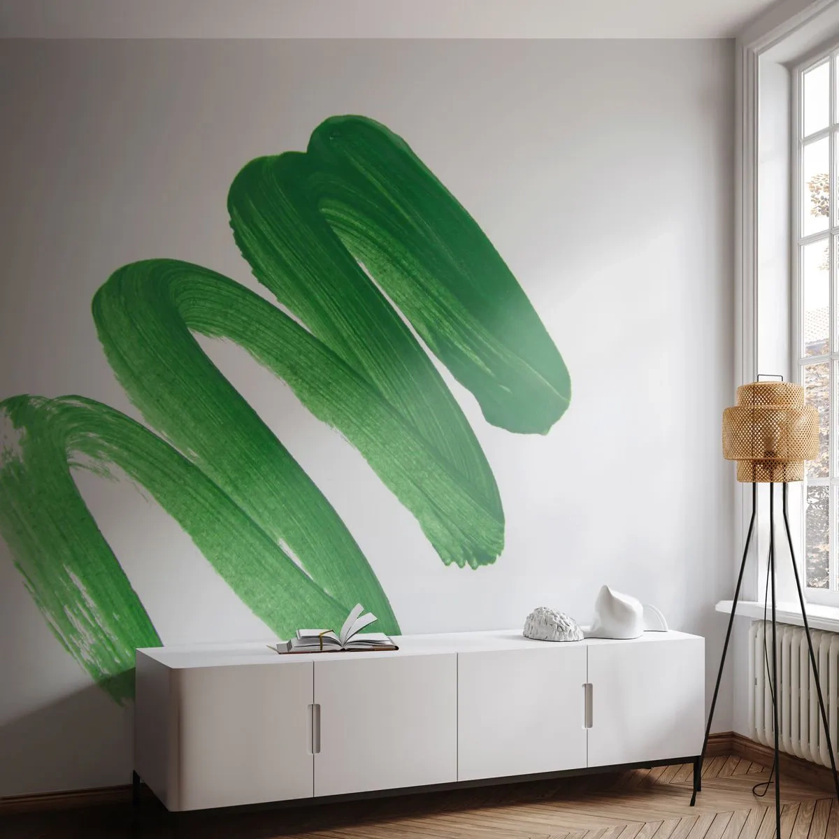 Fotobehang Premium Canvas - Groene grap - Verf, Minimalisme, Abstractie - 250x175 cm