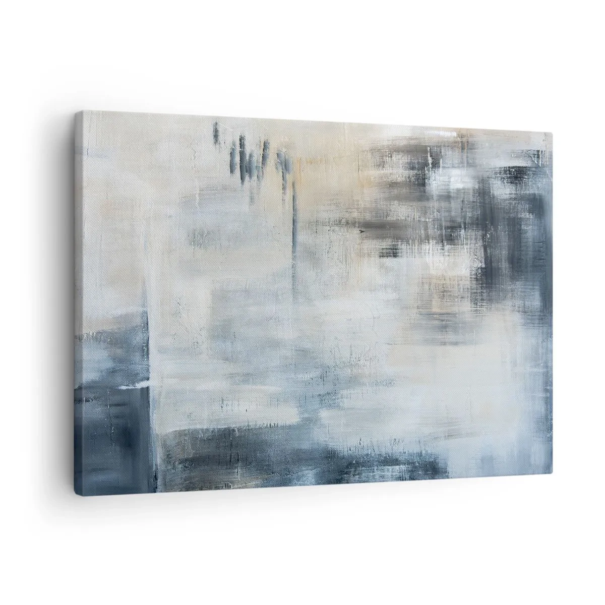 Schilderen op canvas - Abstracte compositie in tinten blauw en grijs - 70x50cm - Achter het blauwe gordijn - Moderne wanddecoratie voor woonkamer en slaapkamer ARTTOR