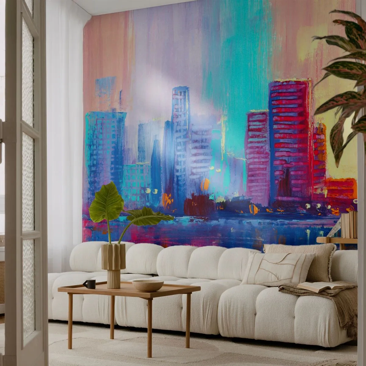 Fotobehang Premium Canvas - Badend in kleuren - Stad, Architectuur, Deel - 350x256 cm