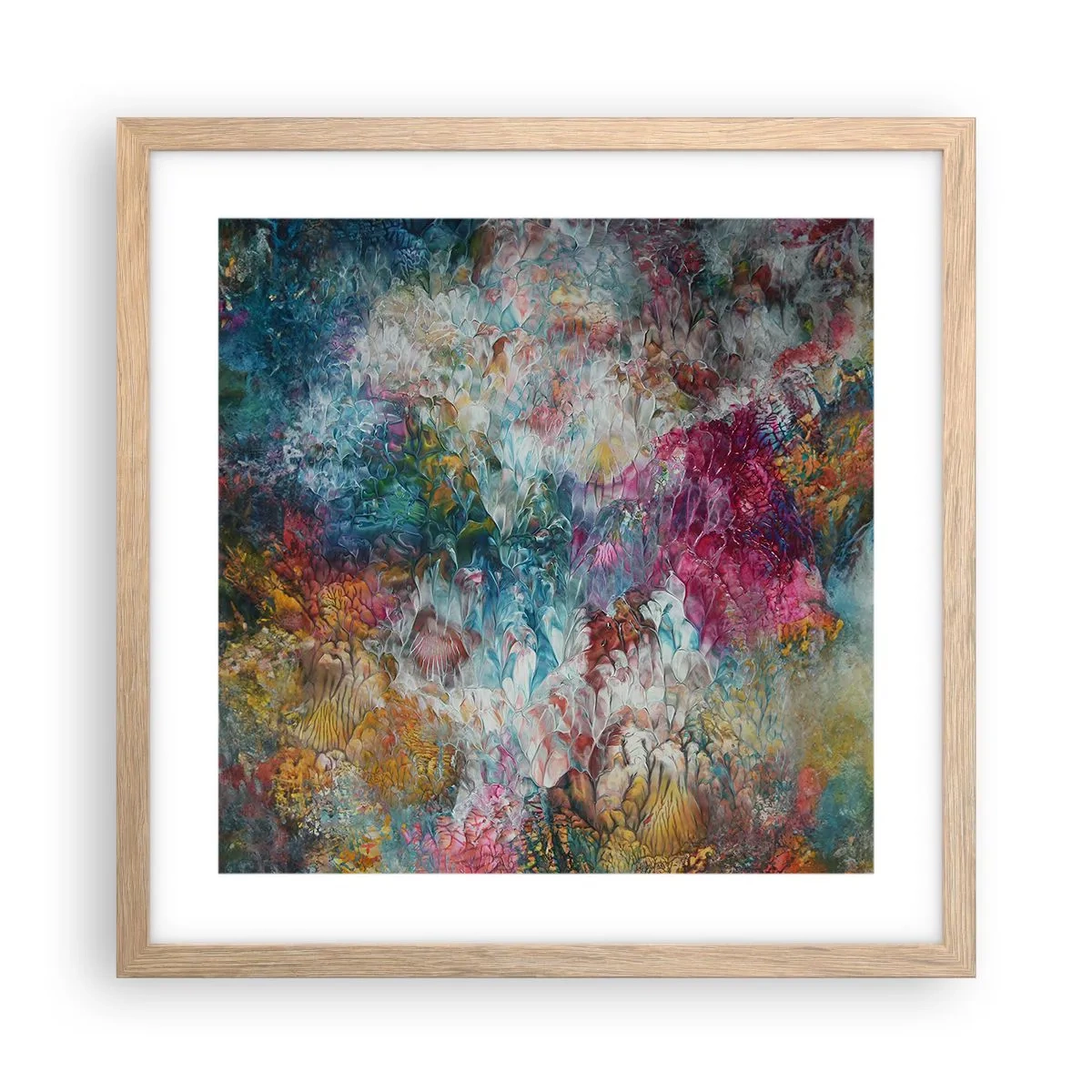 Een poster in een licht eiken lijst - Volledig in bloei - 40x40 cm