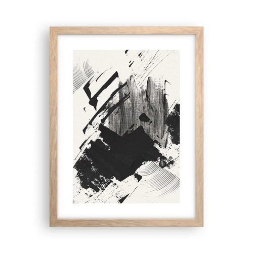 Een poster in een licht eiken lijst - Abstractie – expressie van zwart - 30x40 cm