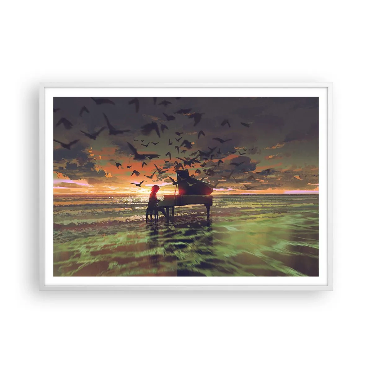 Poster in een witte lijst - Concert voor piano en golven - 100x70 cm