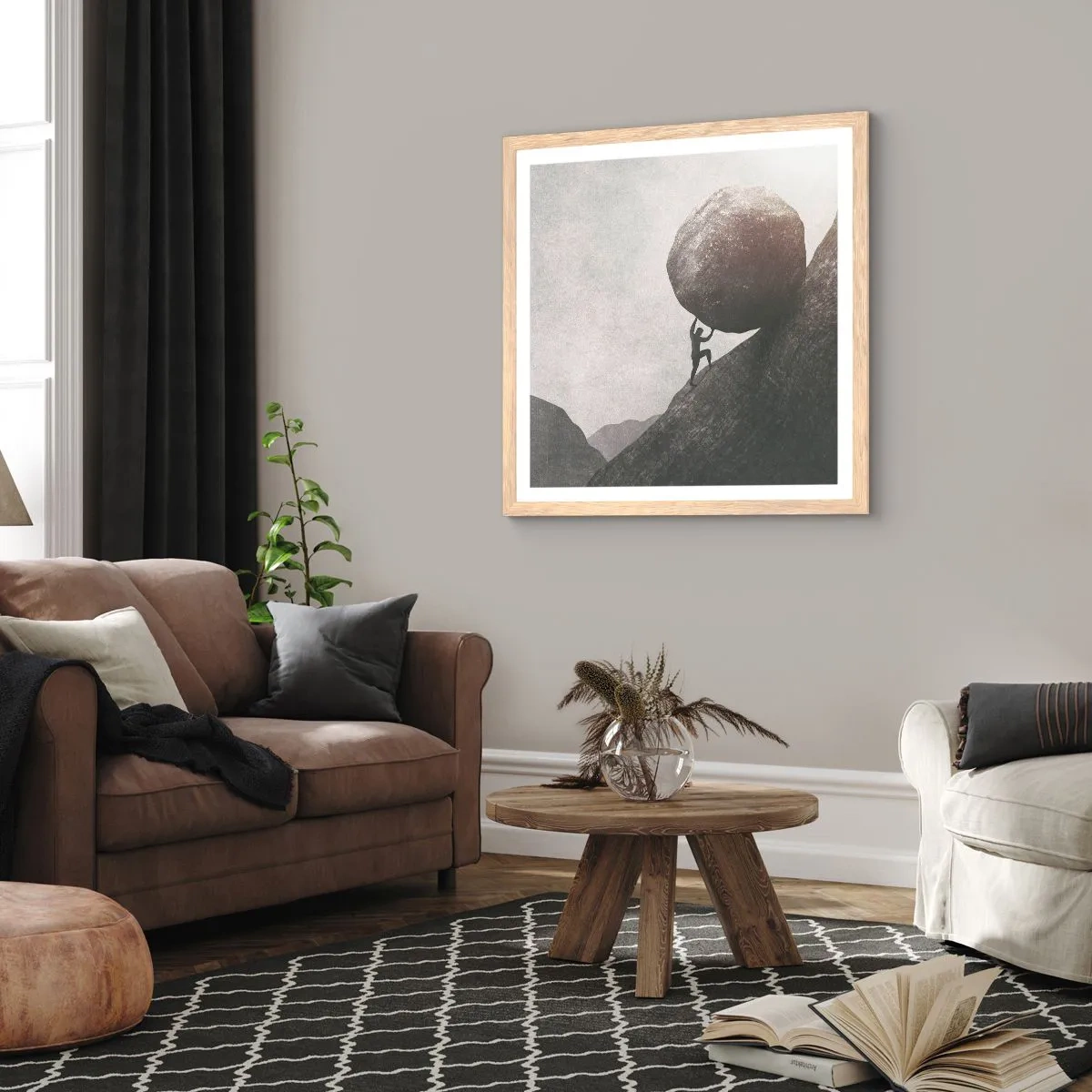 Een poster in een licht eiken lijst - Ik geloof tegen alle hoop in - 60x60 cm