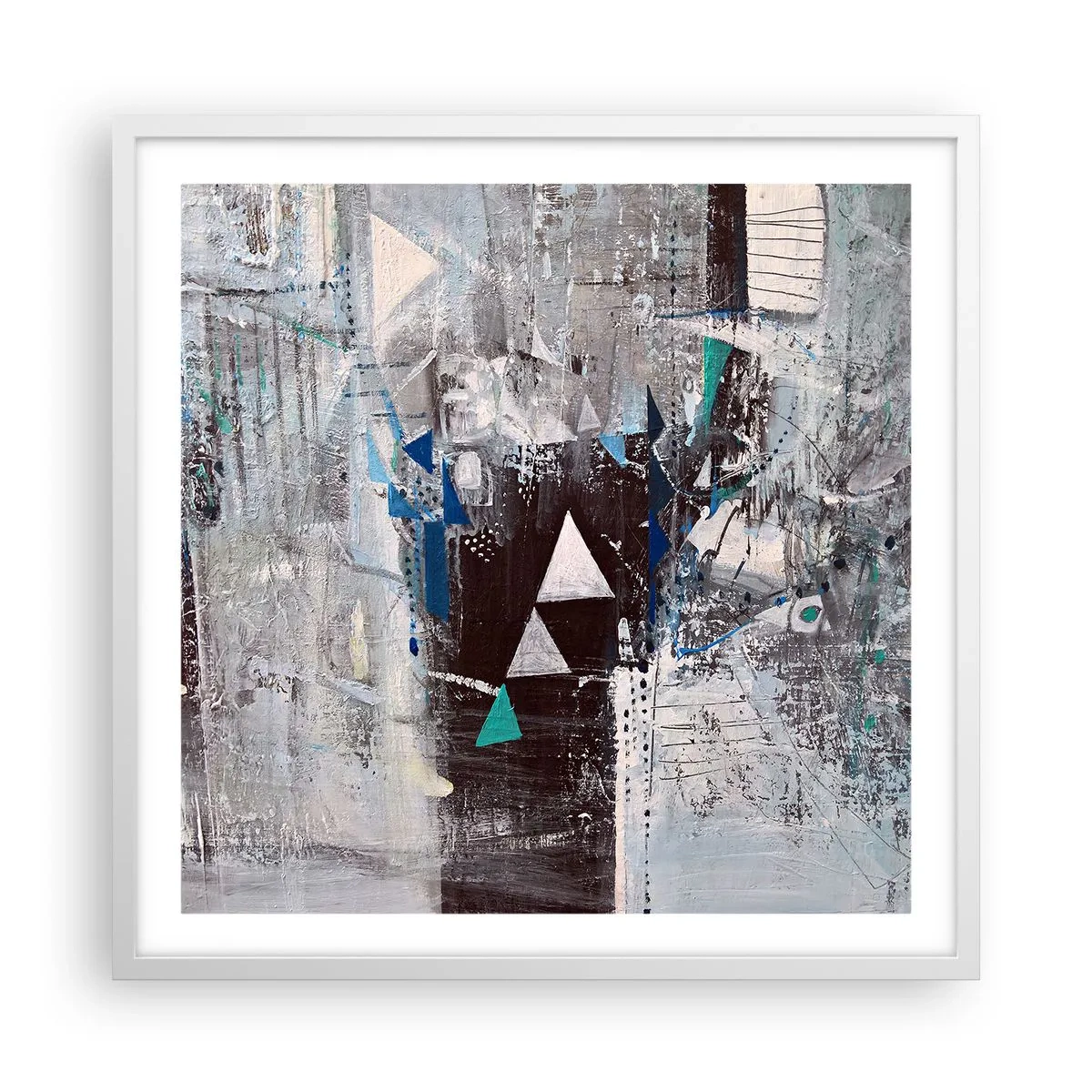 Poster in een witte lijst - Overschrijvende volgorde van driehoeken - 60x60 cm