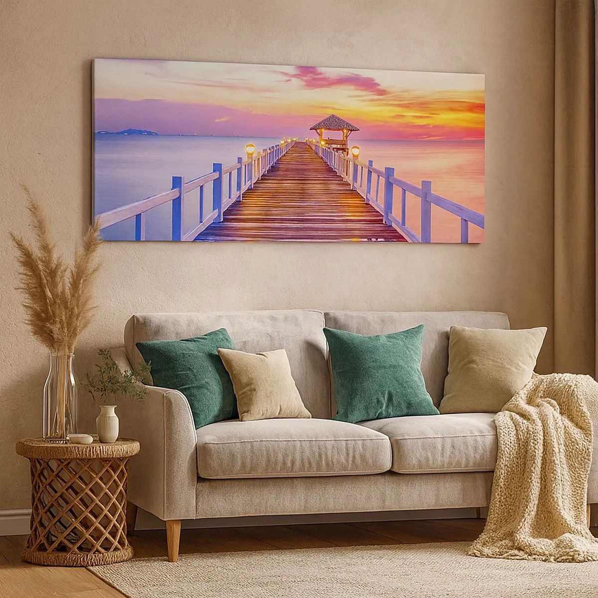 Schilderen op canvas - De lila-gouden stilte van de avond - 100x40 cm