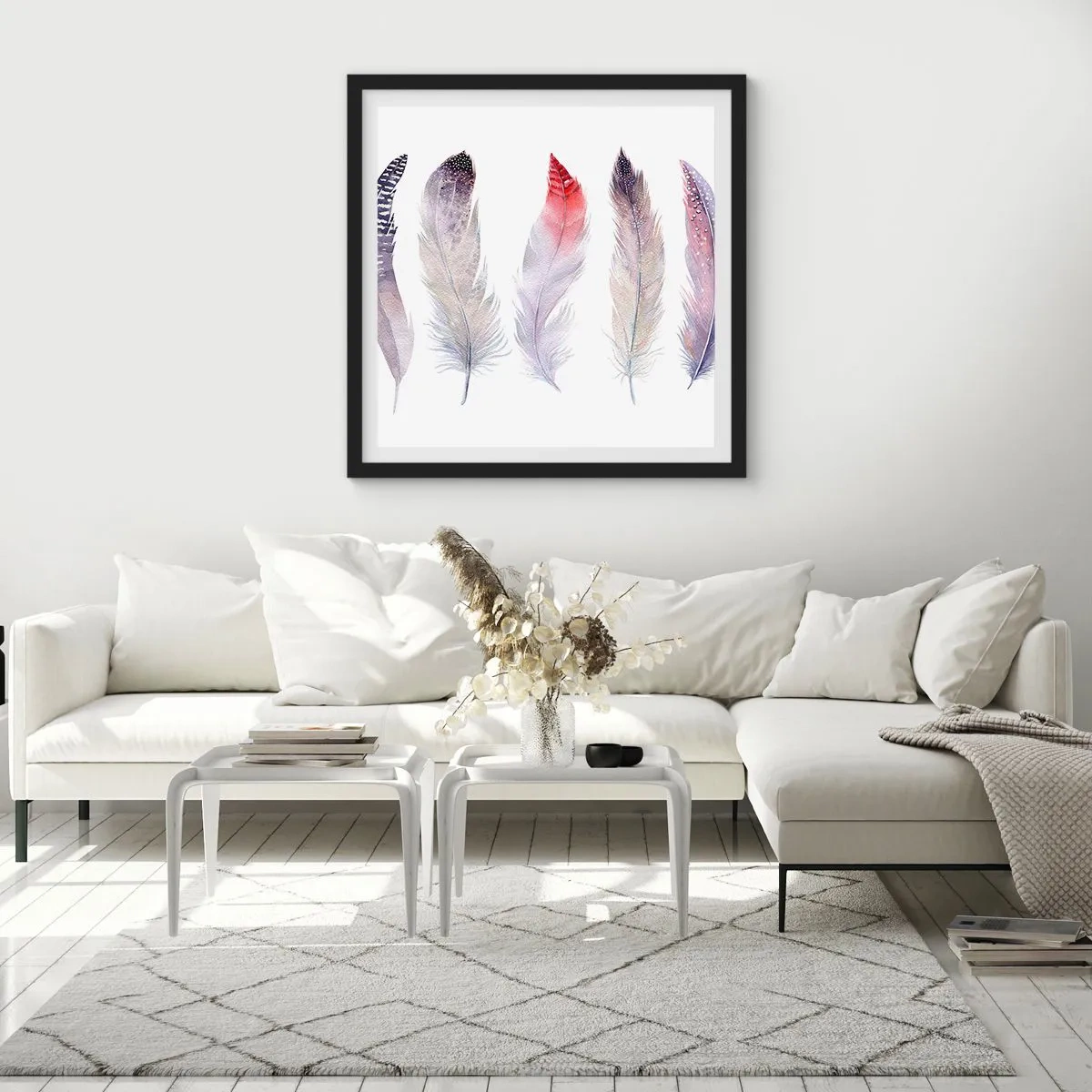 Poster in een zwarte lijst - Delicaat als veelkleurige mist - 30x30 cm