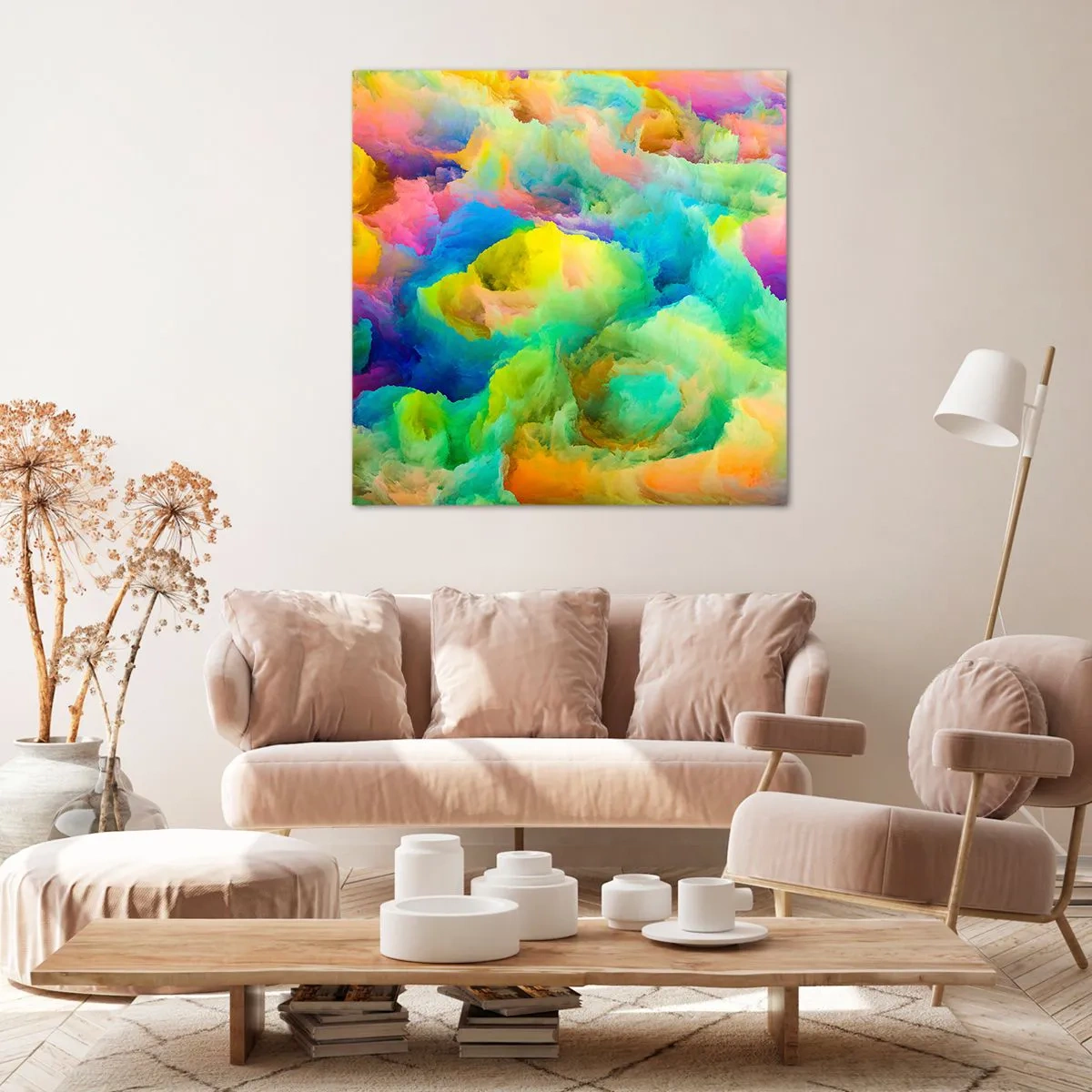 Schilderen op canvas - Regenboog dons - 70x70 cm