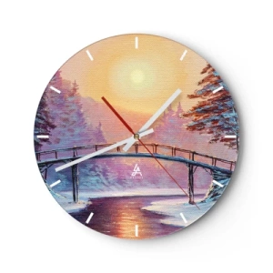 Wandklok - Klok - Een brug over een rivier bij zonsondergang in een winterlandschap - 30x30cm - Vier seizoenen - winter - Moderne wanddecoratie voor woonkamer, keuken en slaapkamer ARTTOR