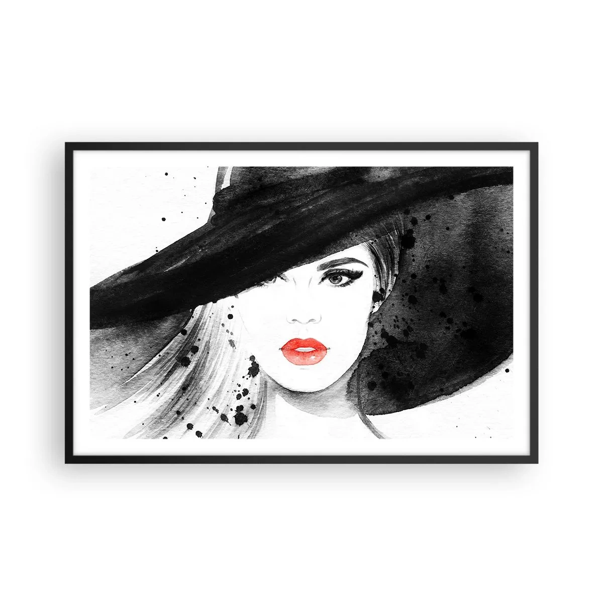 Poster in een zwarte lijst - Vrouw in het zwart - 91x61 cm