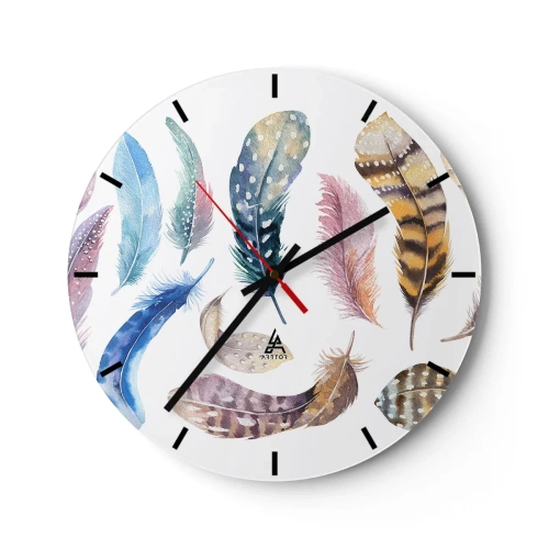 Wandklok - Klok - Kleurrijke veren in aquarelstijl - 30x30cm - Licht, bont en veelkleurig - Moderne wanddecoratie voor woonkamer, keuken en slaapkamer ARTTOR