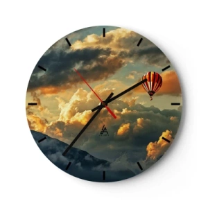 Wandklok - Klok - Een ballon die tussen de wolken zweeft bij zonsondergang - 30x30cm - Ik vlieg omdat ik dat wil - Moderne wanddecoratie voor woonkamer, keuken en slaapkamer ARTTOR