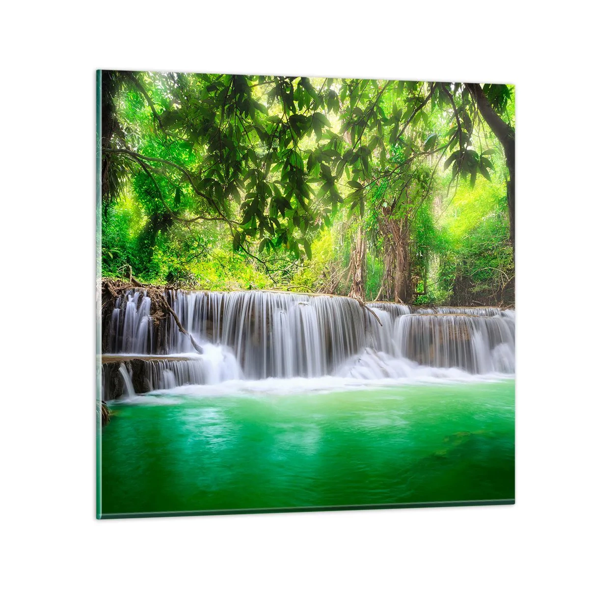 Schilderen op glas - Een waterval in het groen - 60x60 cm