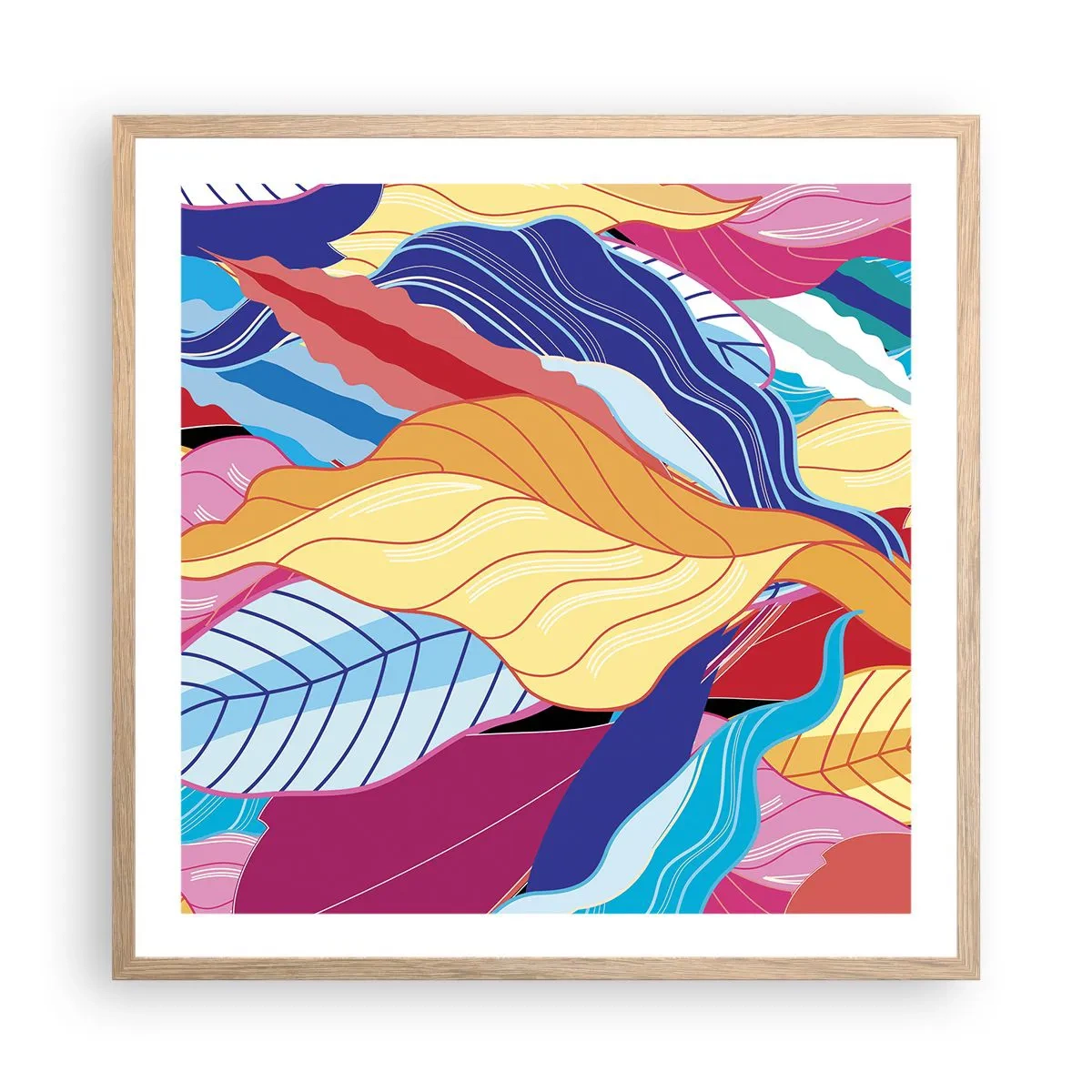 Een poster in een licht eiken lijst - Een kleurrijke puinhoop - 60x60 cm