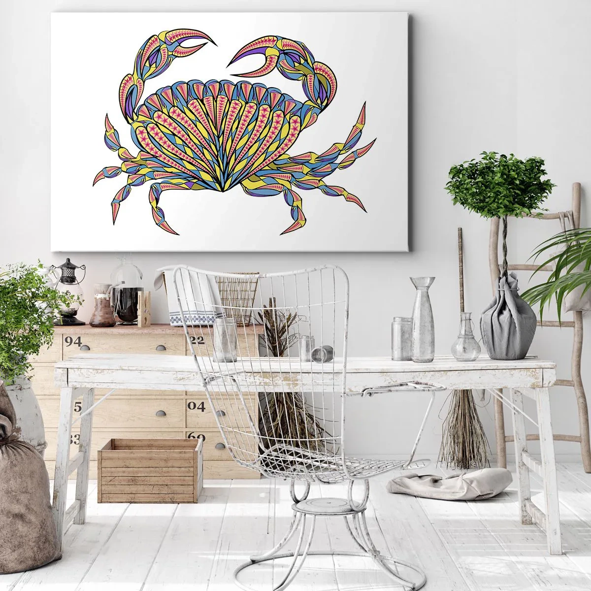 Schilderen op canvas - Kleurrijke krab in artistieke stijl - 70x50cm - Zee sieraden - Moderne wanddecoratie voor woonkamer en slaapkamer ARTTOR