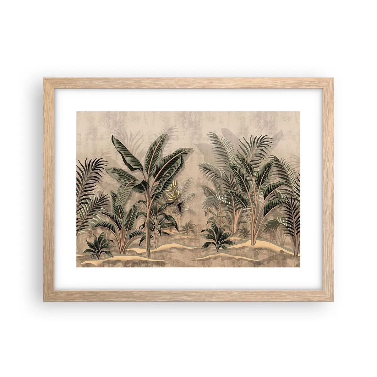 Een poster in een licht eiken lijst - Een gravure in koloniale stijl - 40x30 cm