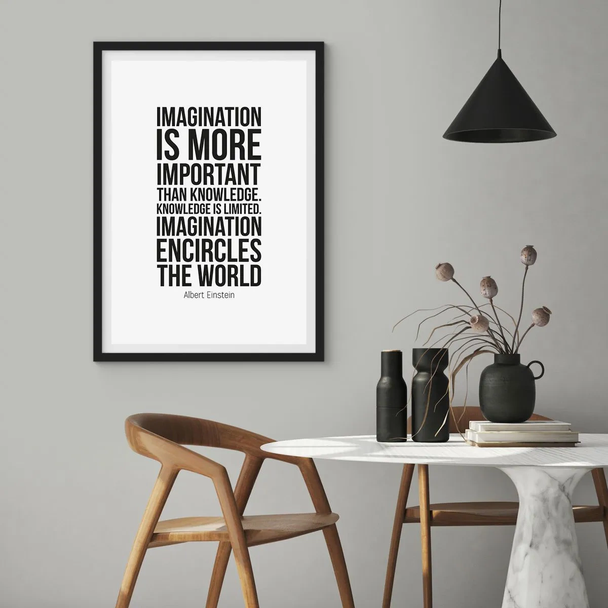 Poster in een zwarte lijst - Einstein over de kracht van verbeelding - 40x50 cm