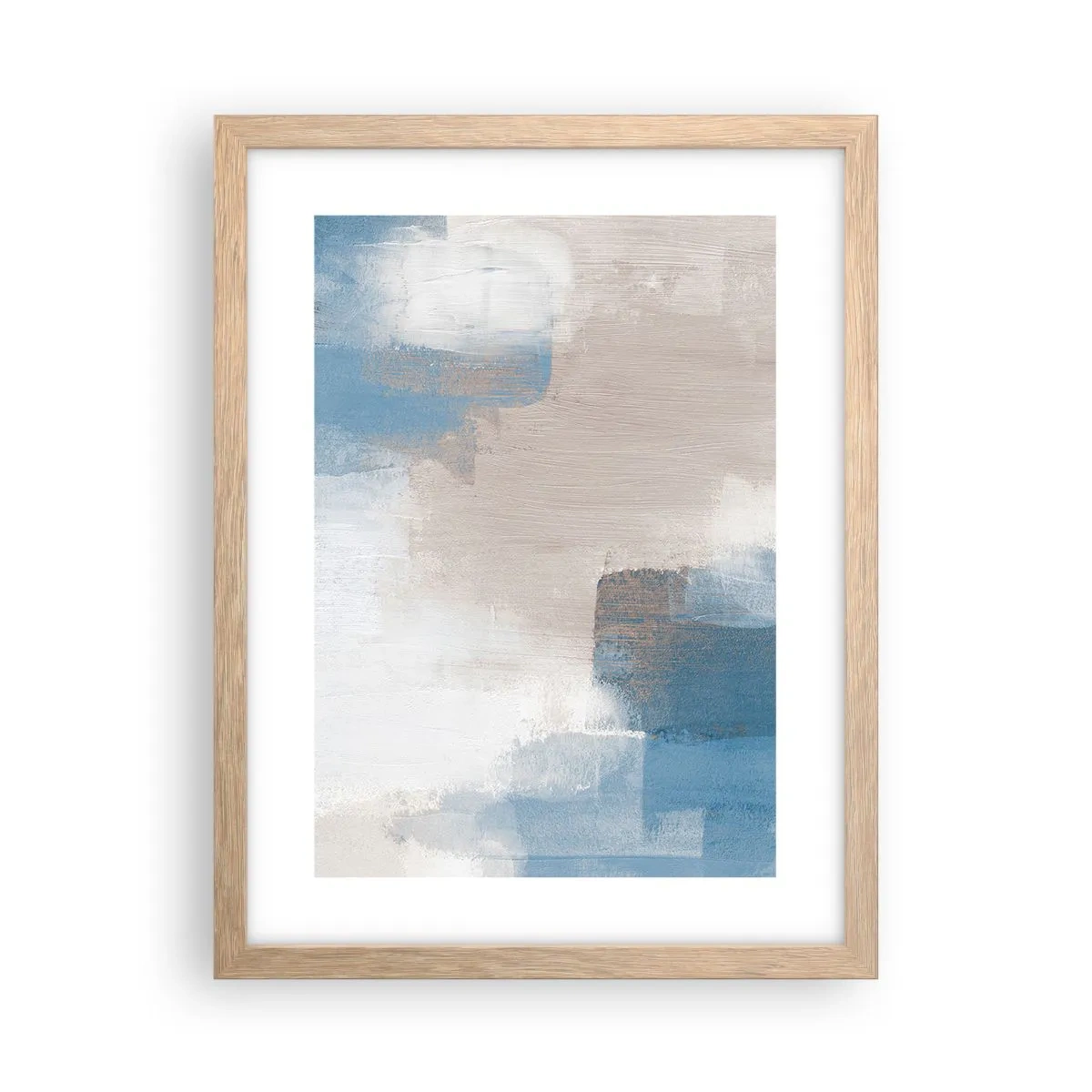 Een poster in een licht eiken lijst - Roze abstractie achter een blauw gordijn - 30x40 cm