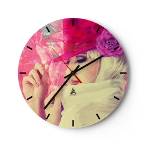 Wandklok - Klok - Gestileerd portret van een vrouw in tinten roze en wit - 30x30cm - Retro portret in een roze mist - Moderne wanddecoratie voor woonkamer, keuken en slaapkamer ARTTOR