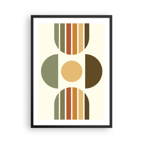 Poster in een zwarte lijst - Abstract geometrisch patroon in aardse tinten met cirkels en halve cirkels - 50x70cm - In aardetinten - Moderne wanddecoratie voor woonkamer en slaapkamer ARTTOR