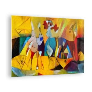 Schilderen op glas - Kleurrijke abstractie met figuren en geometrische vormen - 70x50cm - Zon - leven - vreugde - Moderne wanddecoratie voor woonkamer en slaapkamer ARTTOR