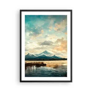 Poster in een zwarte lijst - Schilderachtig berglandschap bij zonsondergang - 50x70cm - Onder bescherming van de hemel - Moderne wanddecoratie voor woonkamer en slaapkamer ARTTOR