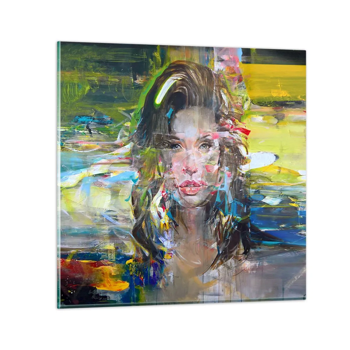 Schilderen op glas - Achter de lucht een gordijn - 40x40 cm