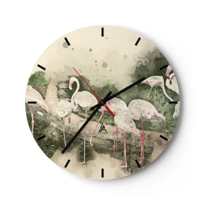 Wandklok - Klok - Een groep flamingo's in een vredige, tropische omgeving - 30x30cm - Exotische droom - Moderne wanddecoratie voor woonkamer, keuken en slaapkamer ARTTOR