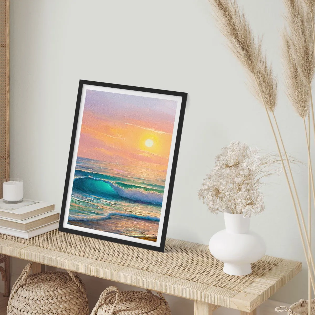 Poster in een zwarte lijst - Een turquoise lied van de golven - 40x50 cm