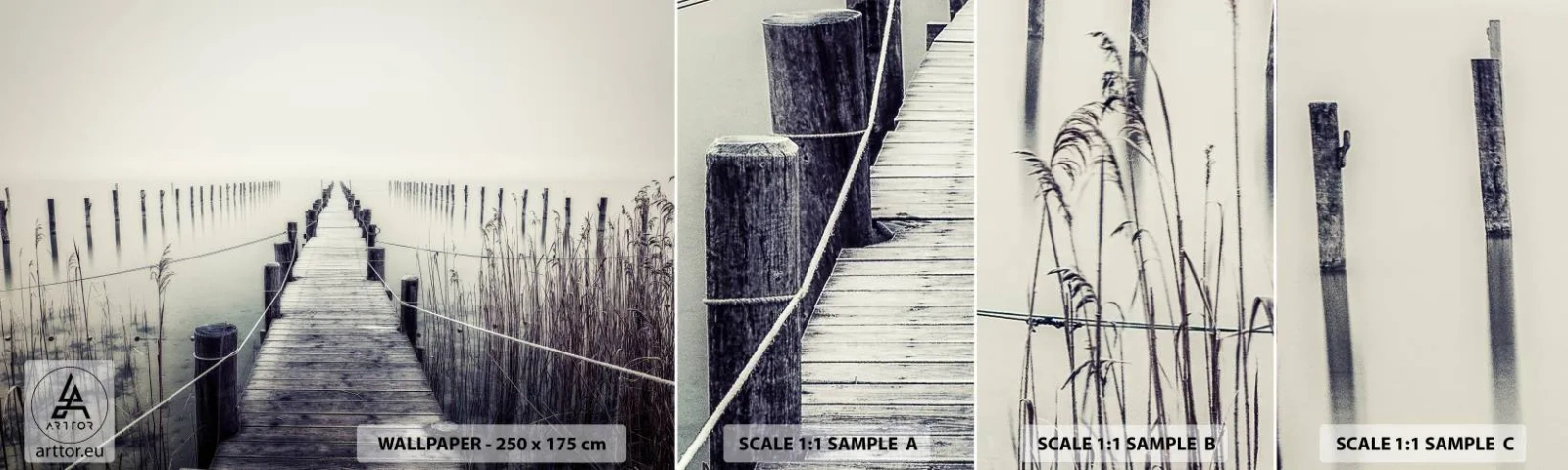 Fotobehang Staaltje Standard Eco - Dompel jezelf onder in vrede - Brug, Meer, Stilte - 100x30 cm